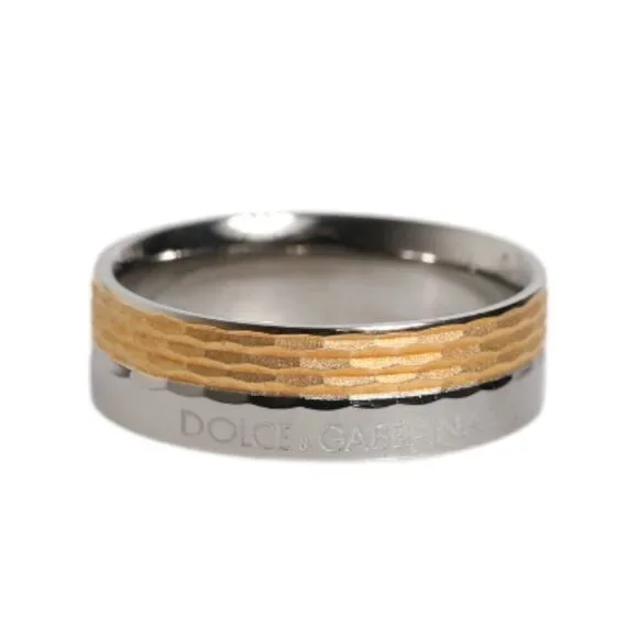 Dolce & Gabbana Gold Silver Tone Real Brass DG Logo Ring Mens Ring